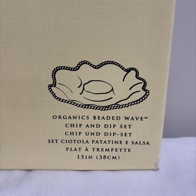 LOT 106: Lenox Organics Beaded Wave Chip and Dip Set In Original Box, Brass Candlesticks Metal Bowl