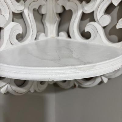 LOT 107: White Wall Mounted Three (3) Tier Corner Shelf with Plant and Terrarium