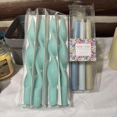 LOT 108: Large Selection Slightly Burned of Scented Candles and Candle Holders Including Flameless Candles