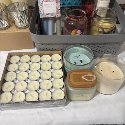 LOT 108: Large Selection Slightly Burned of Scented Candles and Candle Holders Including Flameless Candles