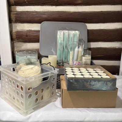 LOT 108: Large Selection Slightly Burned of Scented Candles and Candle Holders Including Flameless Candles