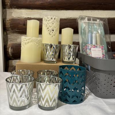 LOT 108: Large Selection Slightly Burned of Scented Candles and Candle Holders Including Flameless Candles