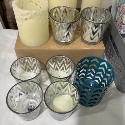 LOT 108: Large Selection Slightly Burned of Scented Candles and Candle Holders Including Flameless Candles