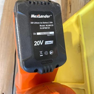 LOT 110: Pneumatic Air Nail Gun, Max Lander Battery Power Cordless Hedge Trimmer, and Electric Paint Spray Gun