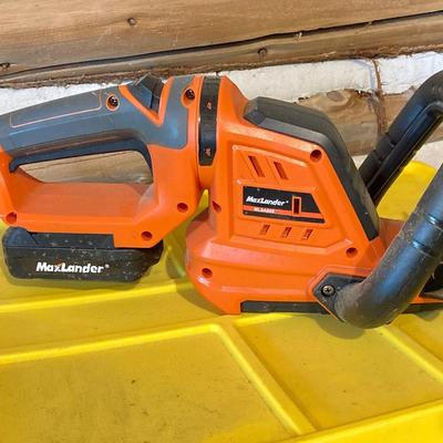 LOT 110: Pneumatic Air Nail Gun, Max Lander Battery Power Cordless Hedge Trimmer, and Electric Paint Spray Gun