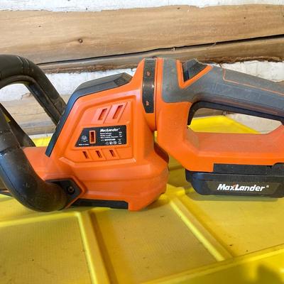 LOT 110: Pneumatic Air Nail Gun, Max Lander Battery Power Cordless Hedge Trimmer, and Electric Paint Spray Gun