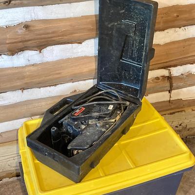 LOT 111: Craftsman Three Inch Belt Sander with Carry Case, Black & Decker Electric Orbital Sander, Chicago Electric Angle Grinder