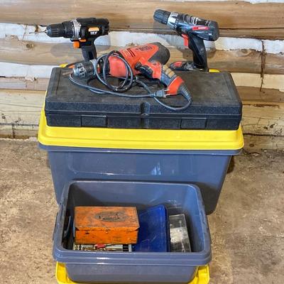 LOT 112: Tool Collection - Drills (Black & Decker, Warrior and Drill Master), Tool Set with Case and Assorted Drill Bits / Tools and...