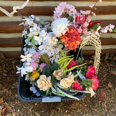LOT 116: Large Assortment of Faux Flowers, Hand Crafted Wreath and Children's Very Own Sewing Machine
