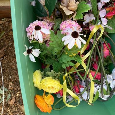 LOT 116: Large Assortment of Faux Flowers, Hand Crafted Wreath and Children's Very Own Sewing Machine