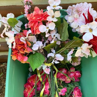 LOT 116: Large Assortment of Faux Flowers, Hand Crafted Wreath and Children's Very Own Sewing Machine