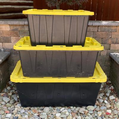 LOT 117: Set of Three (3) HDX Tough Totes with Lids 27gal, 38 gal and 55 gal