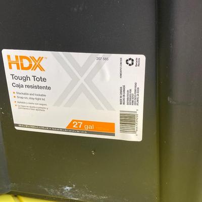 LOT 117: Set of Three (3) HDX Tough Totes with Lids 27gal, 38 gal and 55 gal