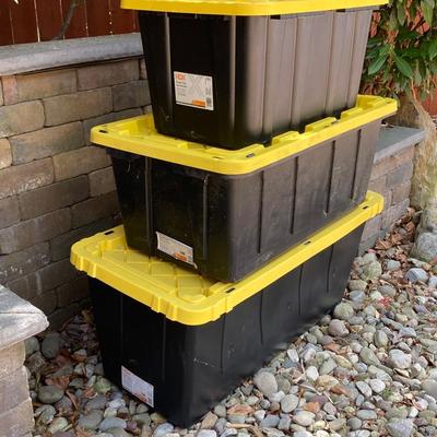 LOT 117: Set of Three (3) HDX Tough Totes with Lids 27gal, 38 gal and 55 gal