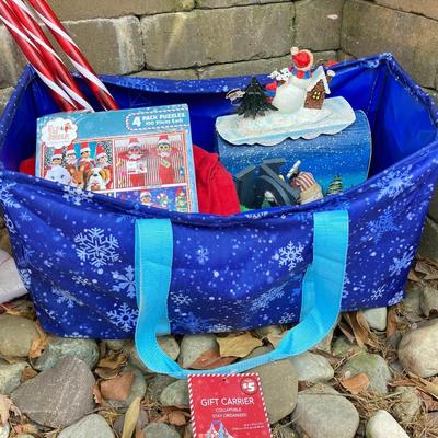 LOT 119: Large Assortment of Holiday Indoor and Out Decorations and More Including Puzzles, Gift Boxes , Lights and Much More