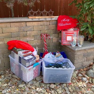 LOT 119: Large Assortment of Holiday Indoor and Out Decorations and More Including Puzzles, Gift Boxes , Lights and Much More