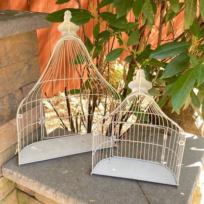 LOT 121: Home Decor Collection - Ceramic / Pottery Planters, Silver Plated Pitcher and Utensil Wind Chimes, Two White Wire Bird Cages and...