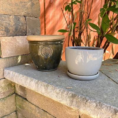 LOT 121: Home Decor Collection - Ceramic / Pottery Planters, Silver Plated Pitcher and Utensil Wind Chimes, Two White Wire Bird Cages and...