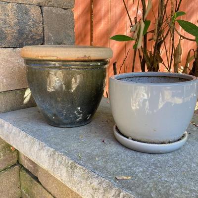 LOT 121: Home Decor Collection - Ceramic / Pottery Planters, Silver Plated Pitcher and Utensil Wind Chimes, Two White Wire Bird Cages and...