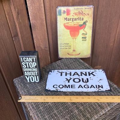 LOT 122: Cheers - A Collection of Bar Signs, Wine Rack and Set of Two (2) Bar Stools