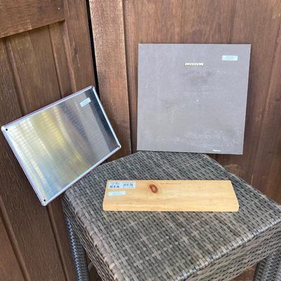 LOT 122: Cheers - A Collection of Bar Signs, Wine Rack and Set of Two (2) Bar Stools