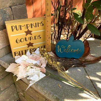 LOT 123: Assortment of Fall Decor Including Signs, Pumpkin Shaped Decorations and More