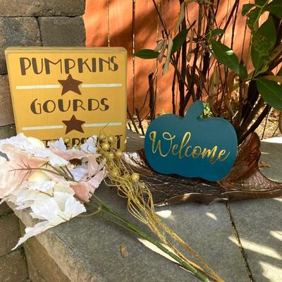 LOT 123: Assortment of Fall Decor Including Signs, Pumpkin Shaped Decorations and More