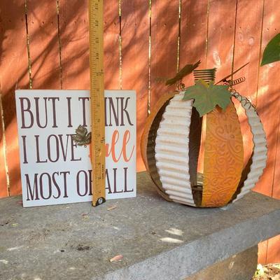 LOT 123: Assortment of Fall Decor Including Signs, Pumpkin Shaped Decorations and More