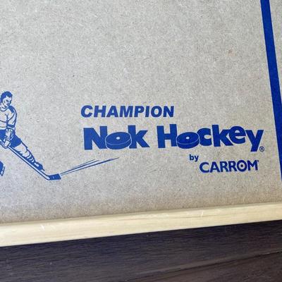 LOT 126: Nok Champion Hockey by Carrom Wooden Board, Bladerunner Adult Ice Skates, Children's Ice Skates / Adidas Shin Guards and...