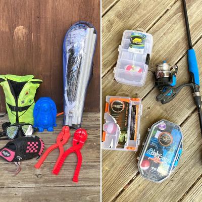 LOT 127: Let's Go Outside to Play - Children's Play Gear - LL Bean Life Jacket, Rawlings Baseball Glove, Fishing Rod with...