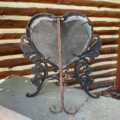 LOT 128: Home Decor Collection - Carved Circular Shelf, Wall Mirror, Heart Shaped Metal Table Mirror and Inspirational Artwork