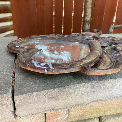 LOT 128: Home Decor Collection - Carved Circular Shelf, Wall Mirror, Heart Shaped Metal Table Mirror and Inspirational Artwork