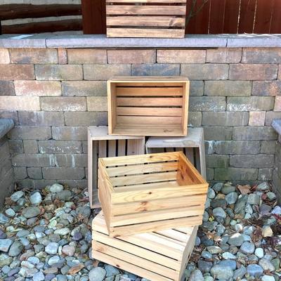 LOT 130: Collection of Wooden Crates - Six Painted and Stained Storage / Home Decor Crates
