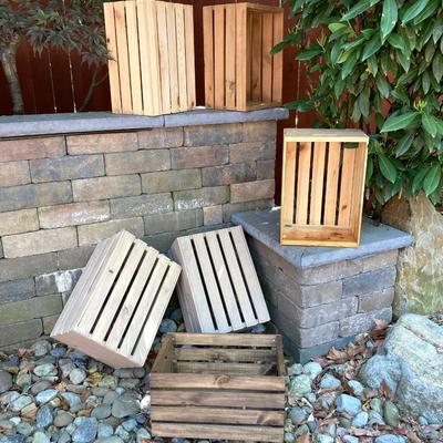 LOT 130: Collection of Wooden Crates - Six Painted and Stained Storage / Home Decor Crates