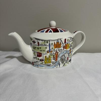 LOT 137: Reed & Barton Tea Pot and Willam Roger Service Set, Assorted Novelty Teapots,Cups and Saucers, Formica Tray, and More