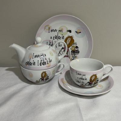 LOT 137: Reed & Barton Tea Pot and Willam Roger Service Set, Assorted Novelty Teapots,Cups and Saucers, Formica Tray, and More