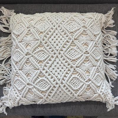 LOT 138: Pottery Barn Throw Blanket, and Decorative Macrame Pillows