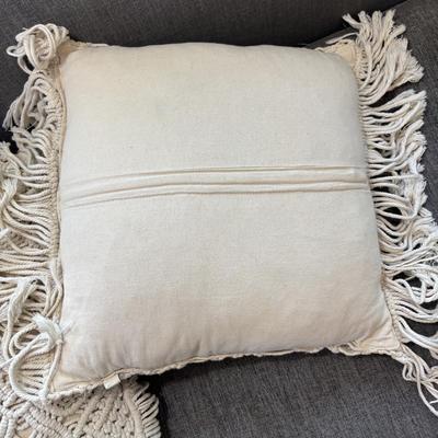 LOT 138: Pottery Barn Throw Blanket, and Decorative Macrame Pillows