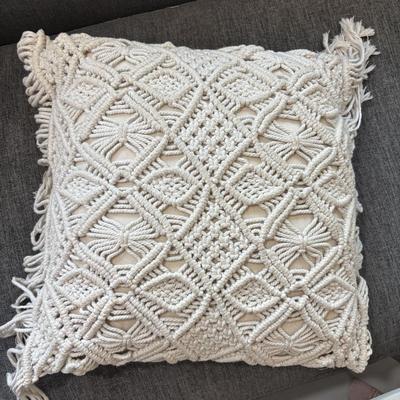 LOT 138: Pottery Barn Throw Blanket, and Decorative Macrame Pillows