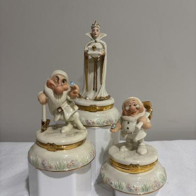 LOT 144: Disney Snow White and the Seven Dwarfs Collection Trinket /Treasure Boxes - The Evil Queen with COA, Grumpy and Doc with Golden...