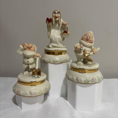 LOT 145: Disney Snow White and the Seven Dwarfs Collection Trinket /Treasure Boxes, Happy with COA, Sleep and Hag/Witch, All have Golden...
