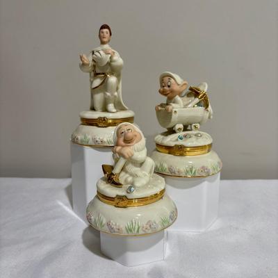 LOT 146: Disney Snow White and the Seven Dwarfs Collection Trinket /Treasure Boxes Prince Charming with COA, Dopey and Sleepy all with a...
