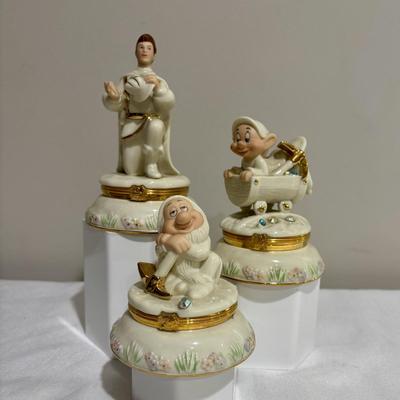 LOT 146: Disney Snow White and the Seven Dwarfs Collection Trinket /Treasure Boxes Prince Charming with COA, Dopey and Sleepy all with a...