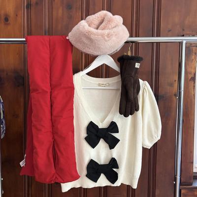 LOT 147: Ugg Fur Lined Gloves, Pink Faux Fur Hat, Banana Republic Scarf, and Sweater
