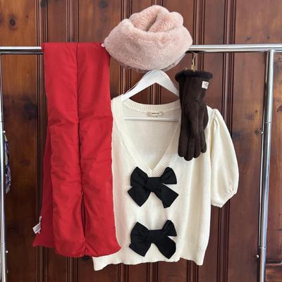 LOT 147: Ugg Fur Lined Gloves, Pink Faux Fur Hat, Banana Republic Scarf, and Sweater