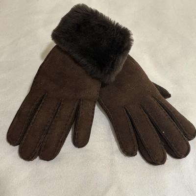 LOT 147: Ugg Fur Lined Gloves, Pink Faux Fur Hat, Banana Republic Scarf, and Sweater