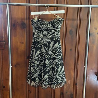 LOT 149: BCBG Max Azria Sleeveless Chiffon Black and Tan Floral Dress