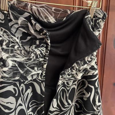 LOT 149: BCBG Max Azria Sleeveless Chiffon Black and Tan Floral Dress