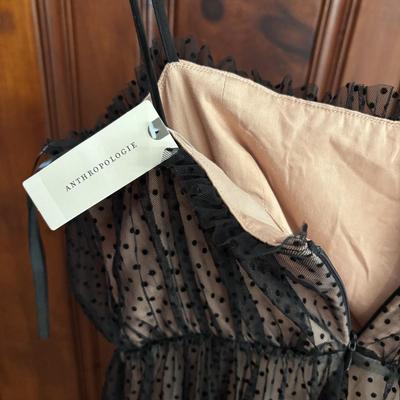 LOT 150: Anthropologie Black Tulle Dot Maxi Dress with Tag