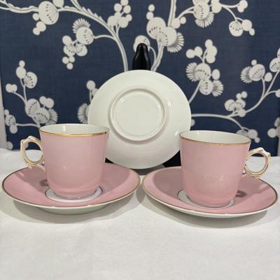 LOT 153: Time for Tea! KPM Porcelain Pink Cup Saucers, Dessert Plates. Royal Daulton, Bavaria & More